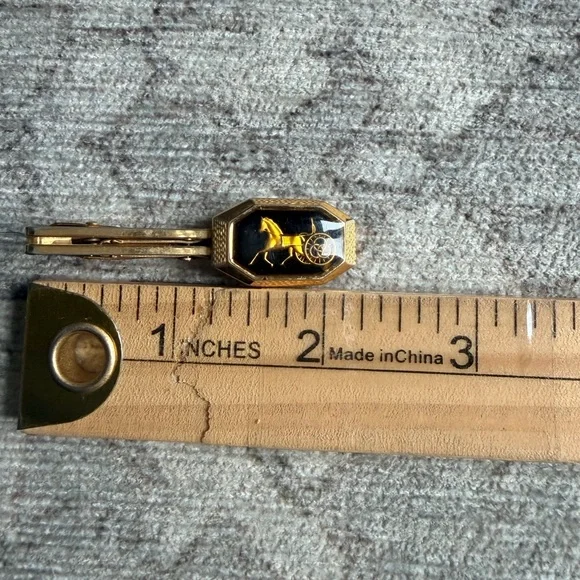 Vintage Celine Onyx Gold Carriage Horse Tie Clip Tie Bar Lux Designer Equestrian